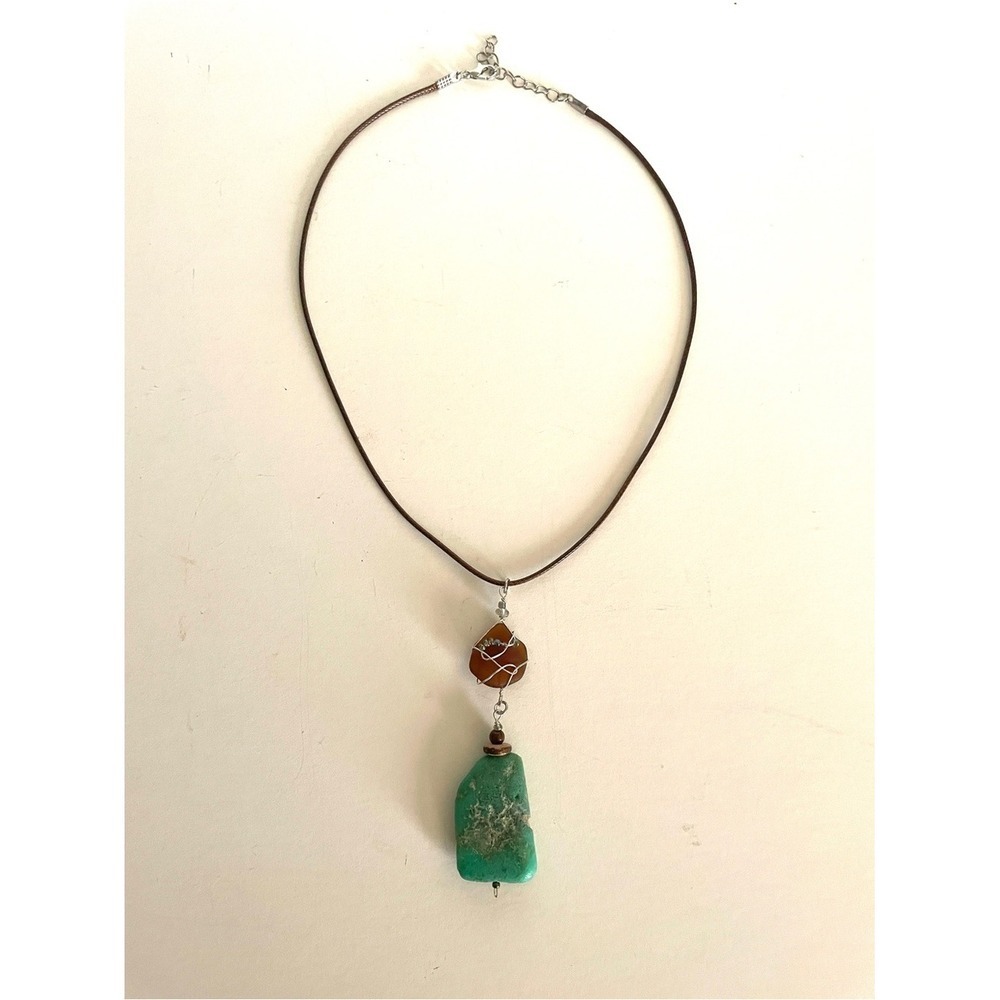 Handmade Brown and Green Gemstone Crystal Pendant Necklace